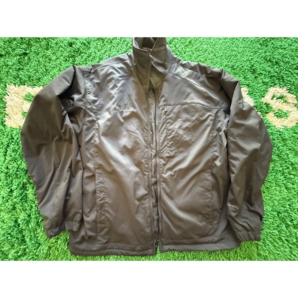 Columbia Interchange Jacket Mens L Grey Red Excellent Omni-Tech Waterproof Shell